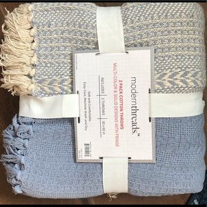 Modern Threads blue cream throw blanket set NWT